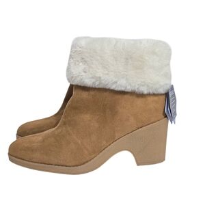Aerosoles womens Booker Ankle Boots Tan Suede with Faux Fur Trim Size US 11